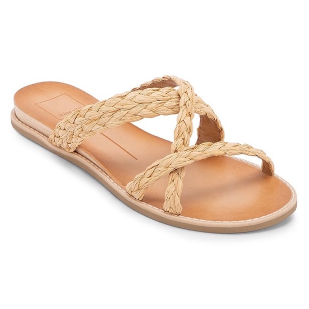 EUC Dolce Vita Nebi Raffia Natural Woven Straw Strappy Slide Size 8